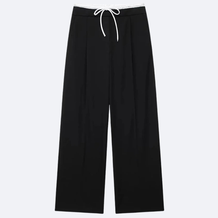 Pantalon Large Noir à Cordon – Élégance Décontractée et Confort