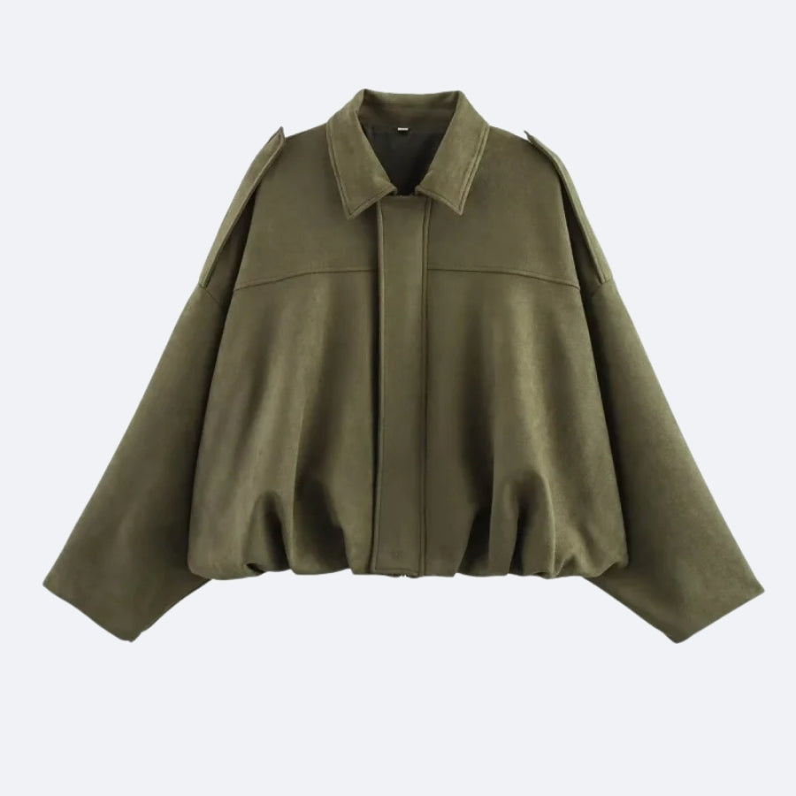 Oversized Structured Shoulder Jacket – Olive Green