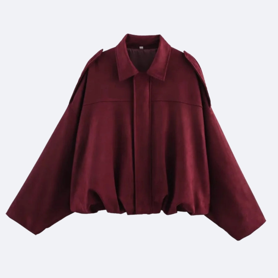Oversized Structured Shoulder Jacket – Burgundy