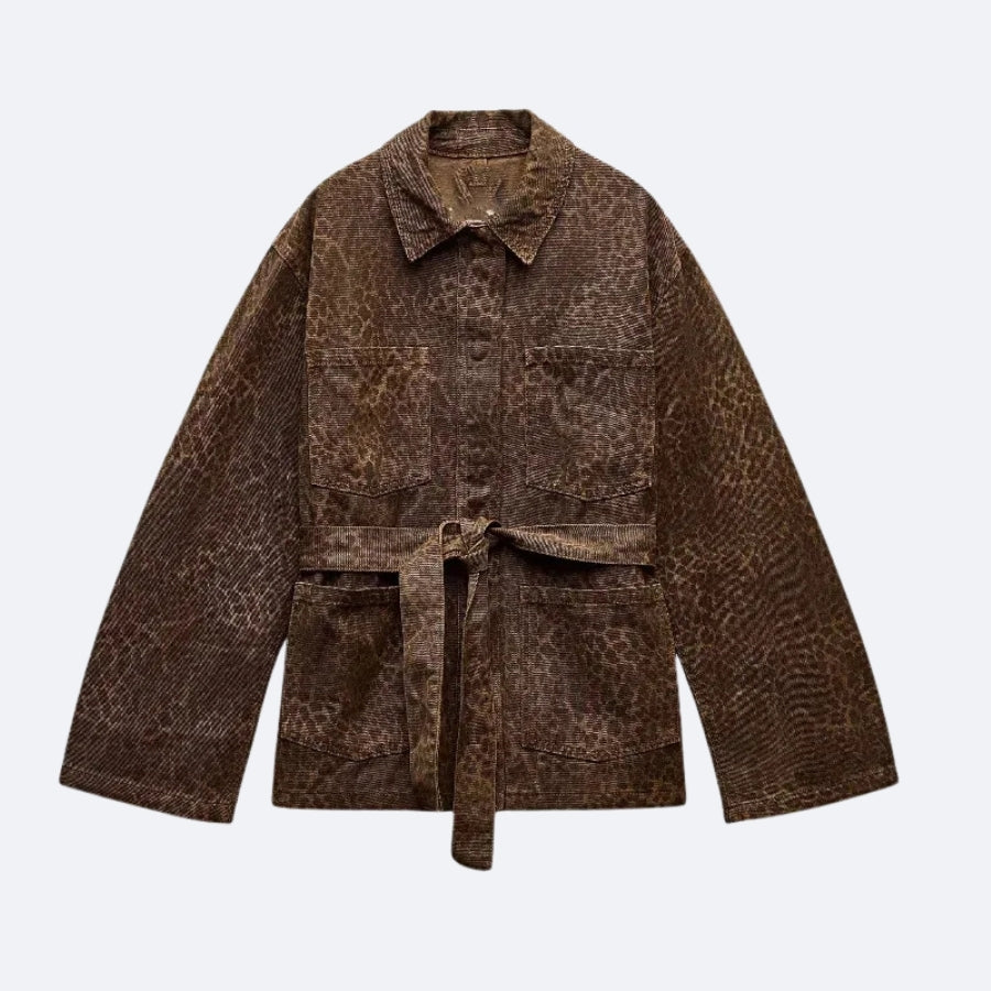 Veste Ceinturée Imprimé Python – Marron