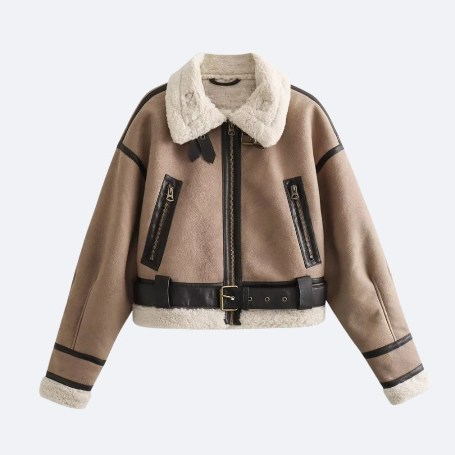 Veste Aviateur Fourrée – Beige & Noir