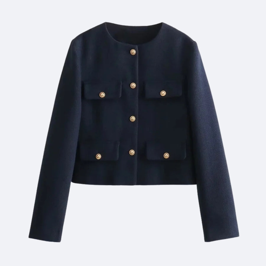 Veste Élegante Bleu Marine à Boutons Dorés