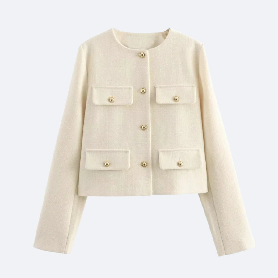 Veste Écru Chic à Boutons Dorés
