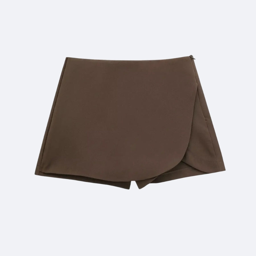Skort Portefeuille Arrondi Chocolat – Chic et Confortable