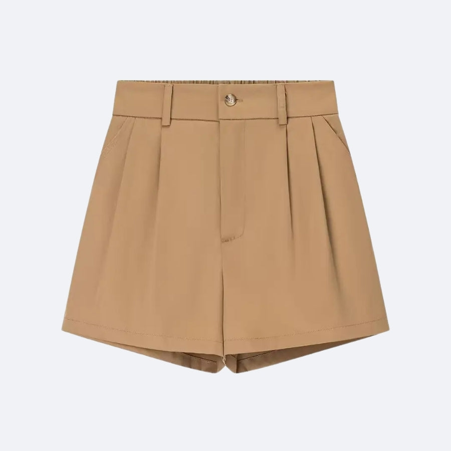 Short Taille Haute à Pinces – Beige Classique