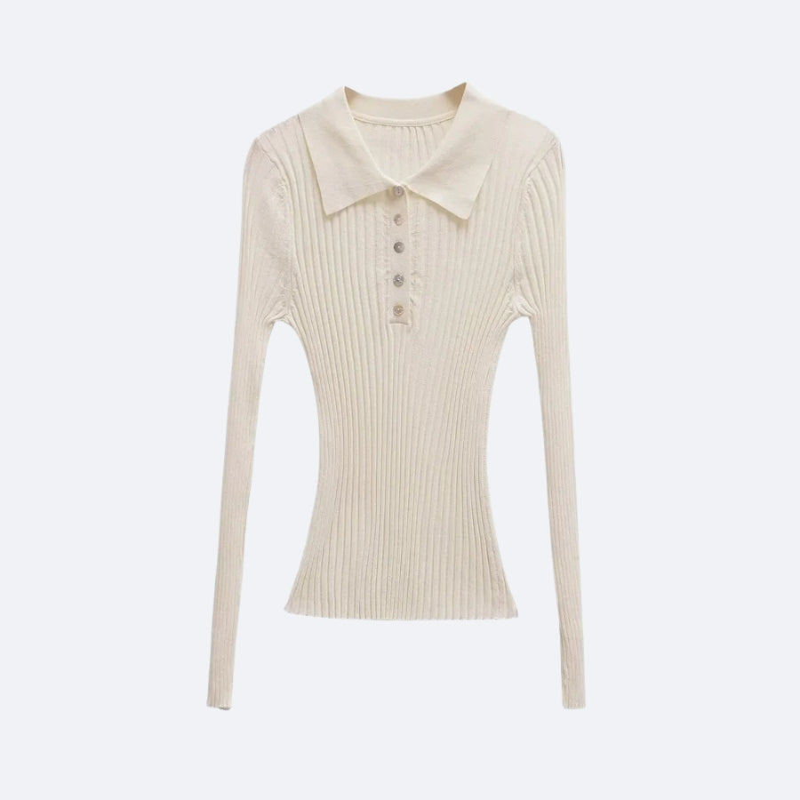 Pull Côtelé à Col Polo – Écru