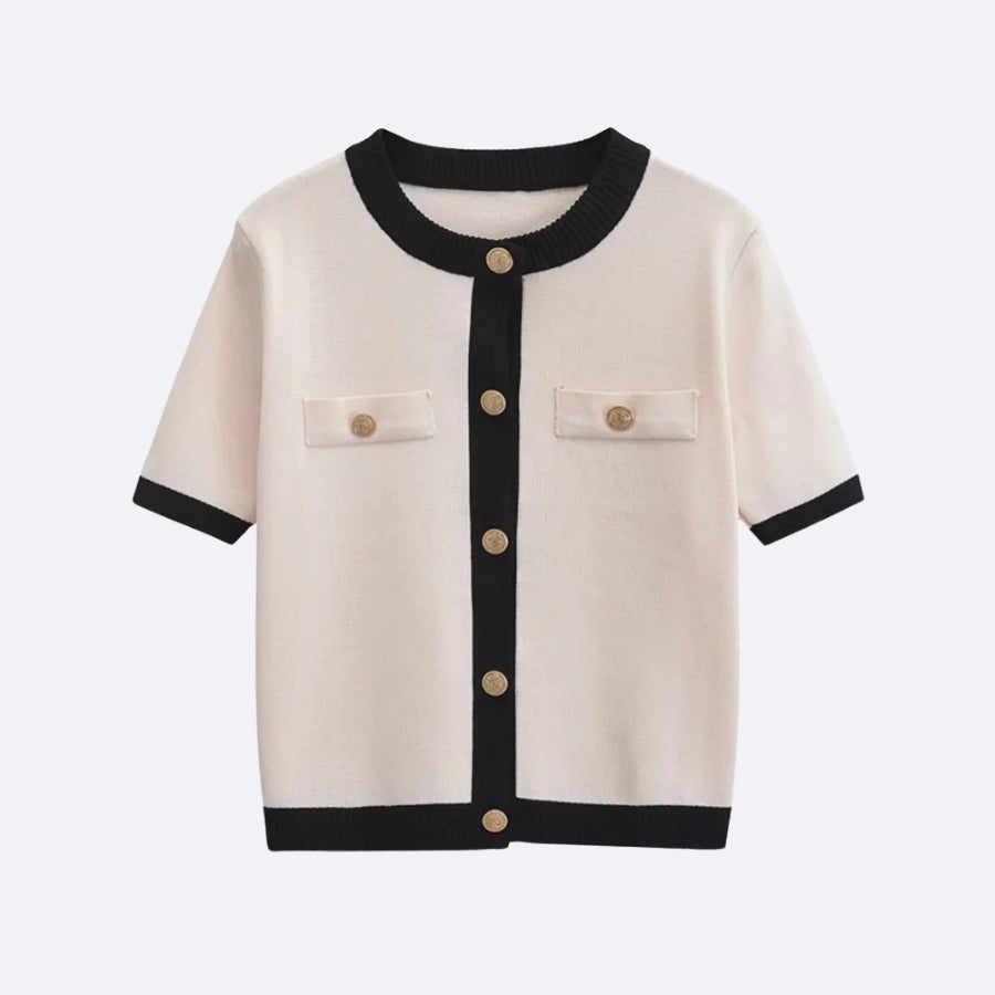 Cardigan Bicolore à Manches Courtes – Chic Intemporel