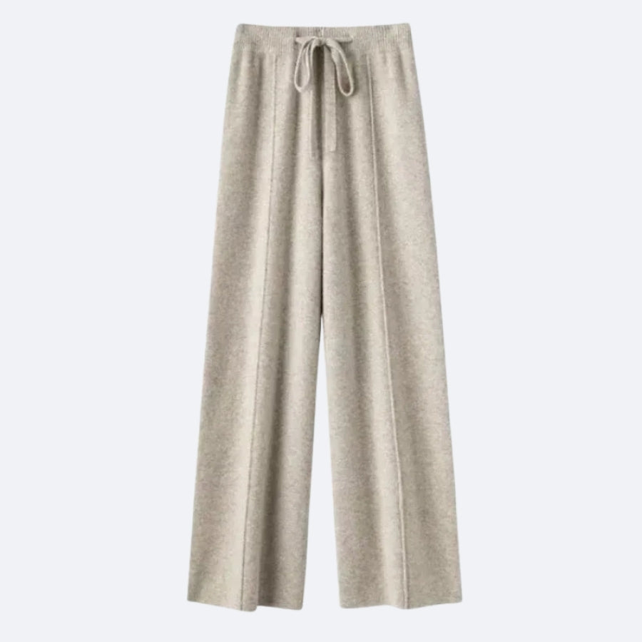 Pantalon Large Beige Clair en Cachemire – Élégance Décontractée et Douceur Absolue
