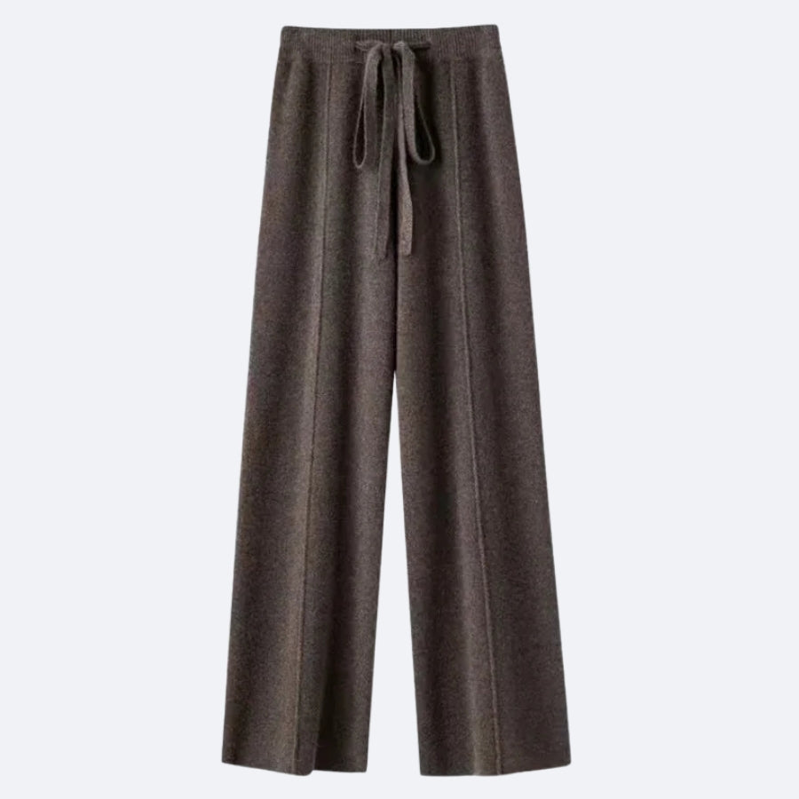 Pantalon Large Marron Foncé en Cachemire – Élégance Intemporelle et Douceur Luxueuse
