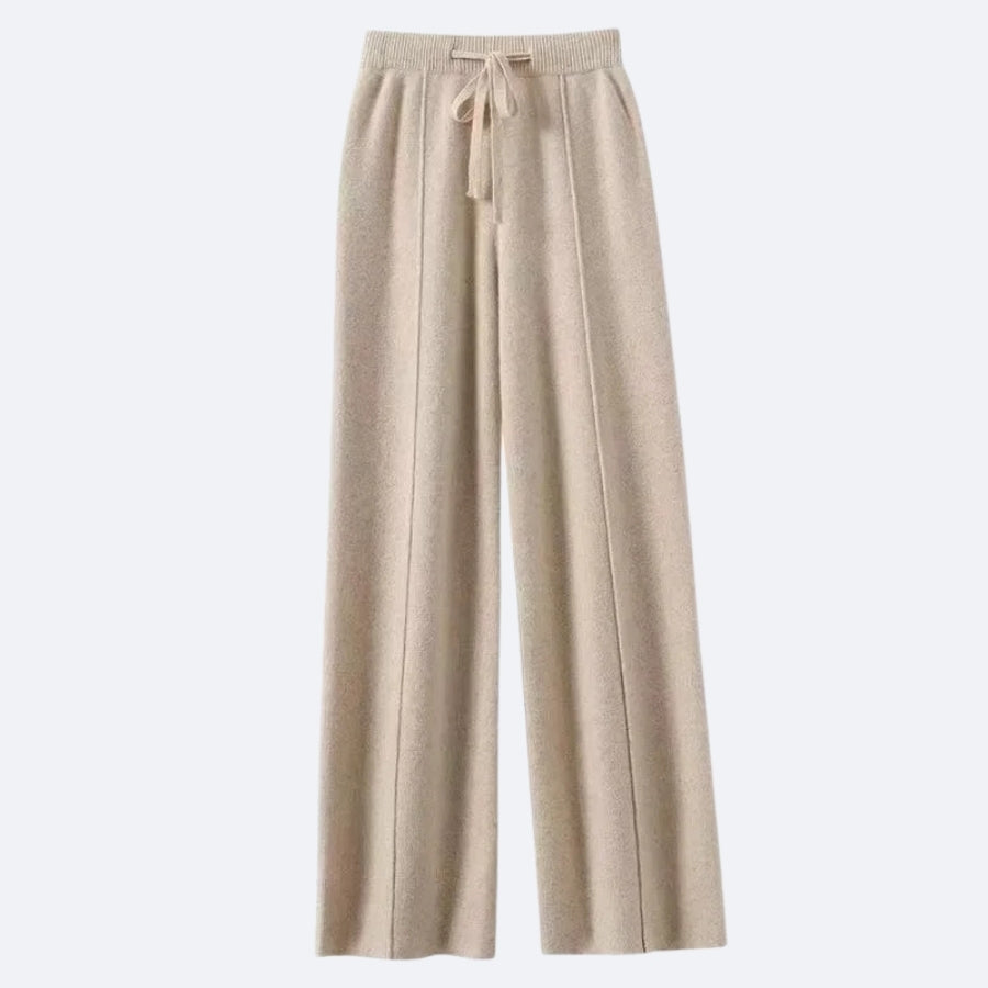 Pantalon Large Beige Sable en Cachemire – Élégance Naturelle et Douceur Absolue
