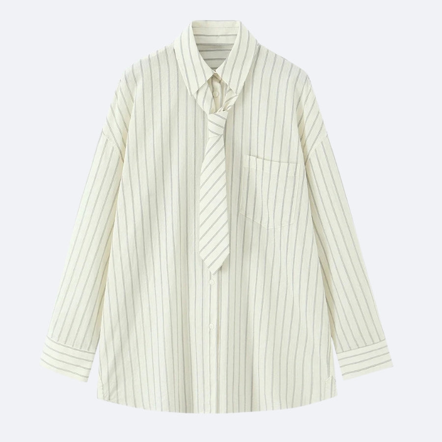 Chemise Blanche Rayée avec Cravate – Élégance & Originalité