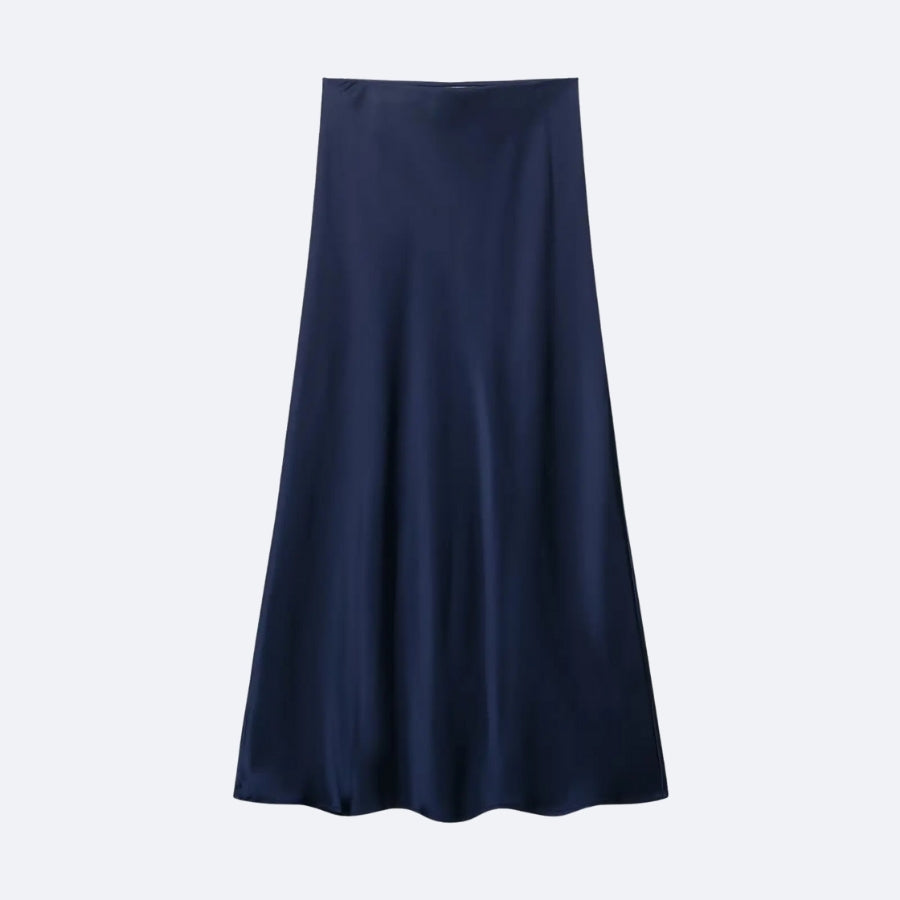 Long Navy Satin Skirt – Chic & Timeless