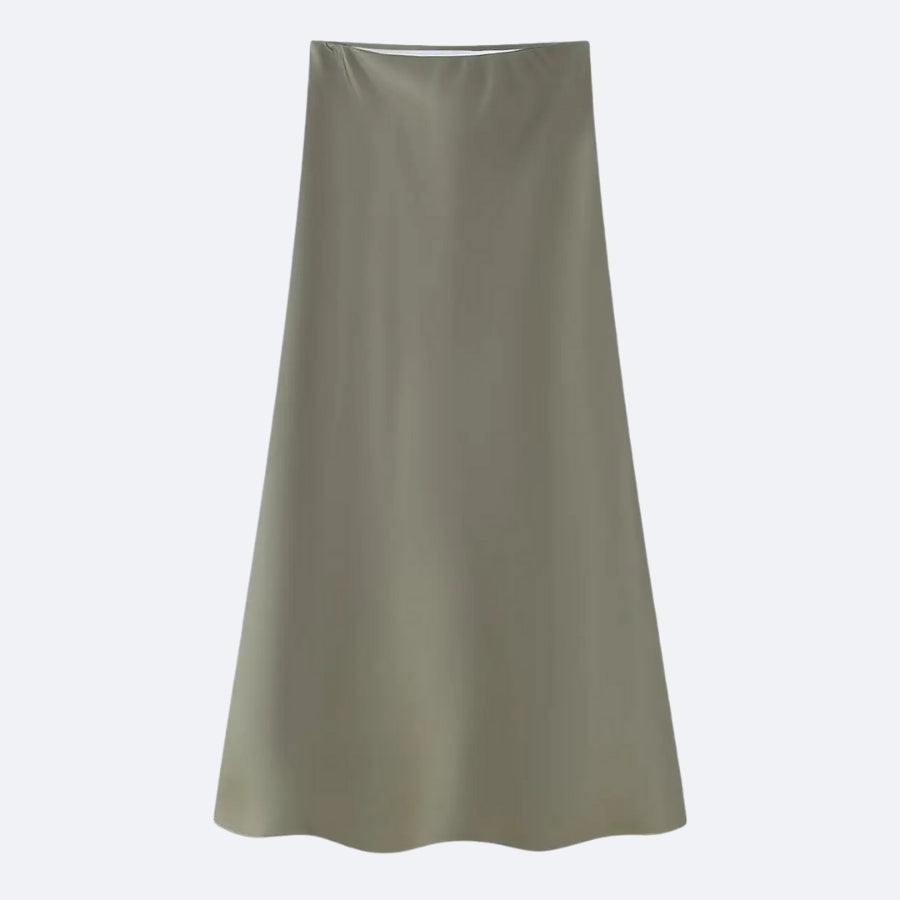 Jupe Longue Satinée Vert Olive – Élégance Naturelle