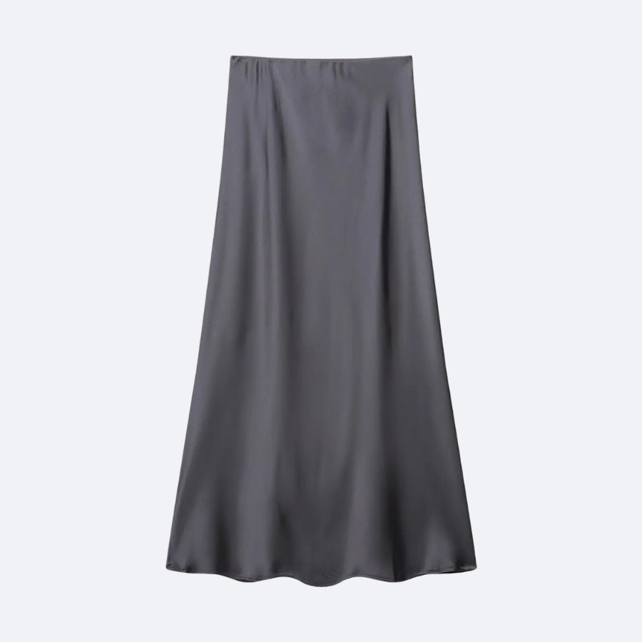 Dark Grey Satin Maxi Skirt – Elegance & Modernity