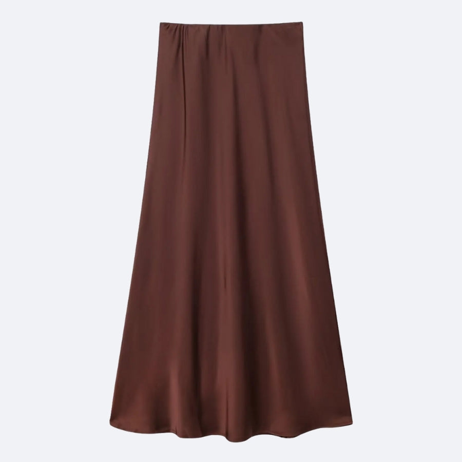 Long Brown Satin Skirt – Earthy Elegance and Warmth