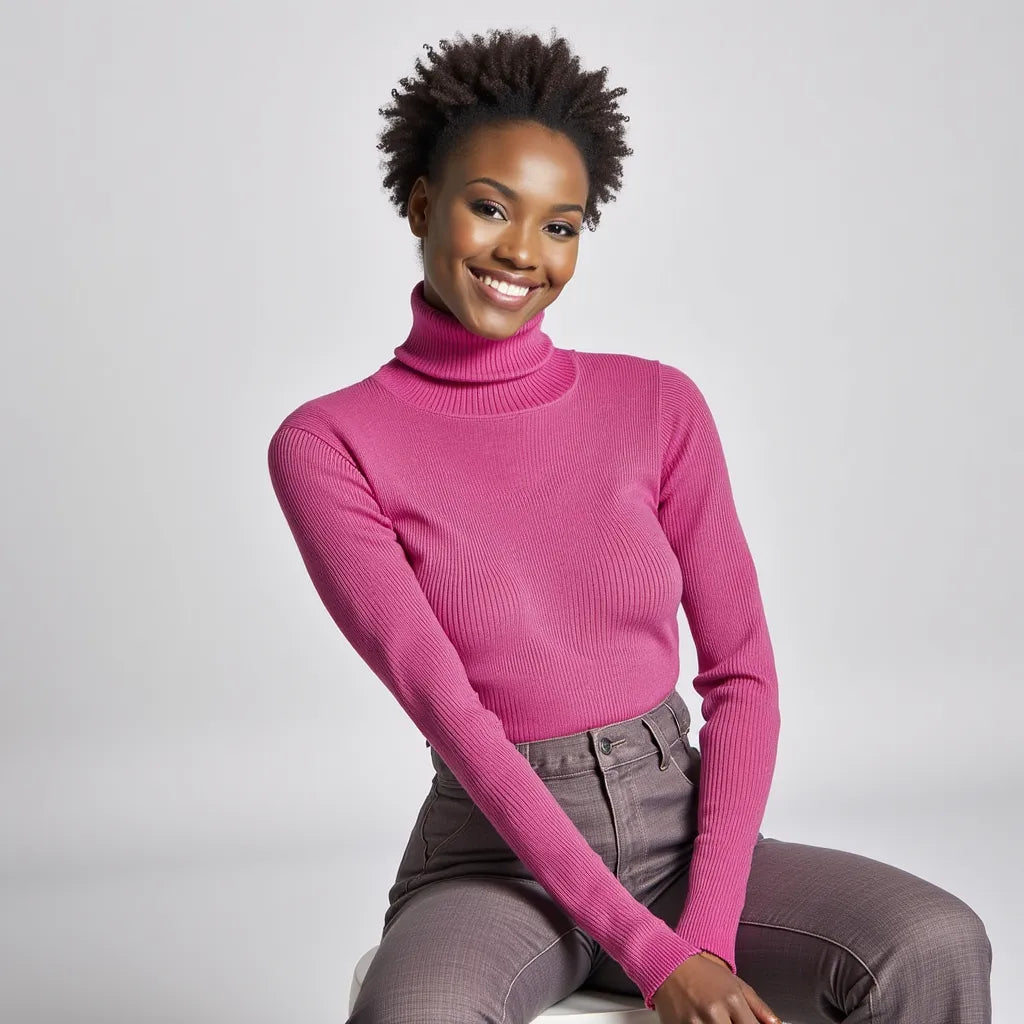 Casual Fuchsia Turtleneck Sweater