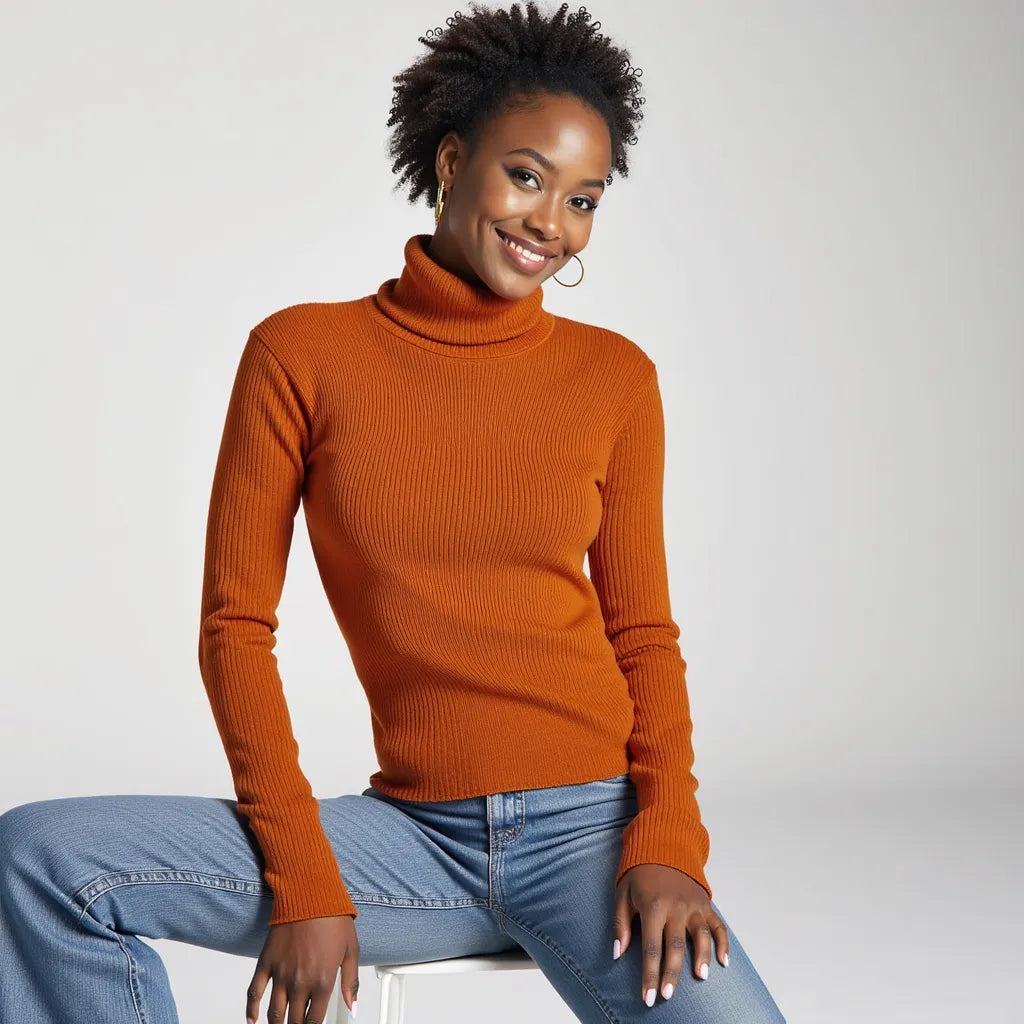 Pull Col Roulé Éclat Terracotta