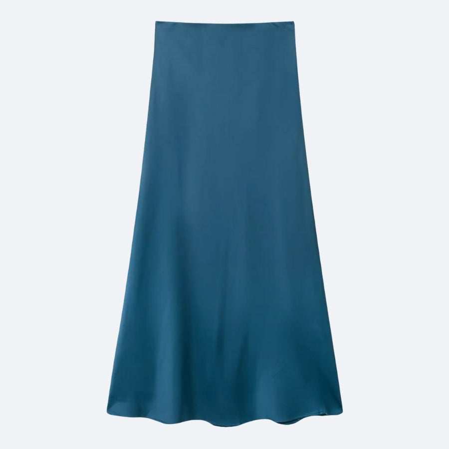 Long Satin Skirt in Petrol Blue – Modernity & Refinement
