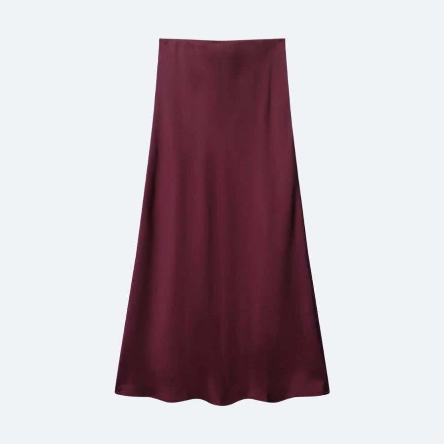 Burgundy Satin Maxi Skirt – Elegance & Intensity