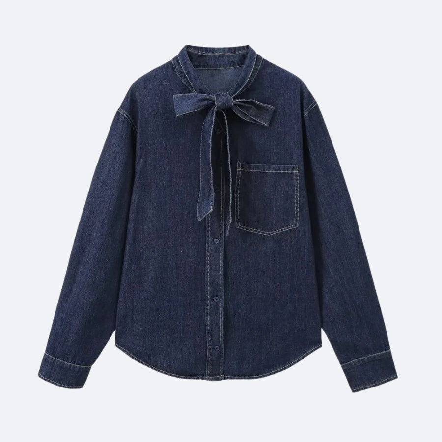 Chemise en Jean à Nœud – Élégance Décontractée