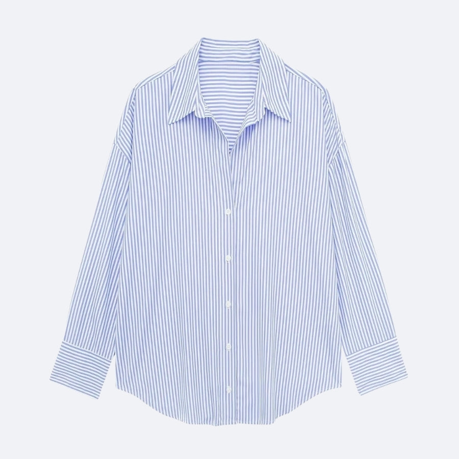Chemise Rayée Bleu Clair – Fraîcheur & Élégance
