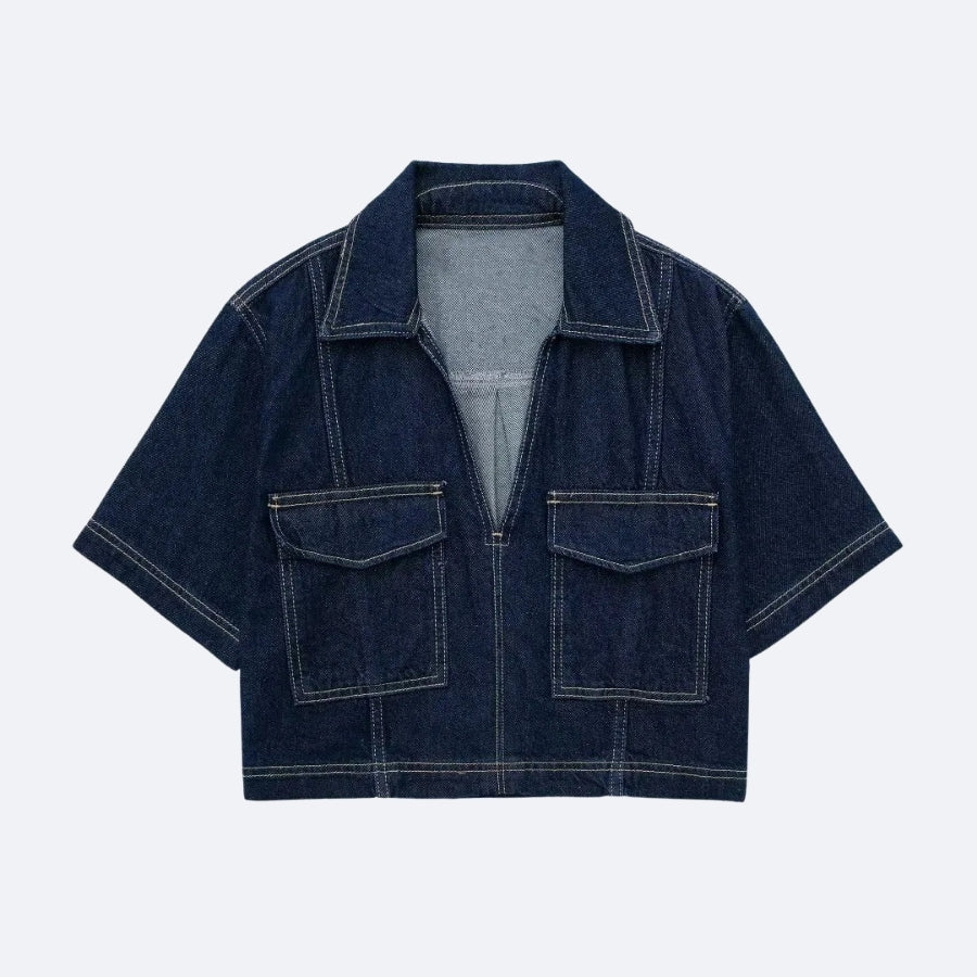 Veste en Jean Manches Courtes à Poches