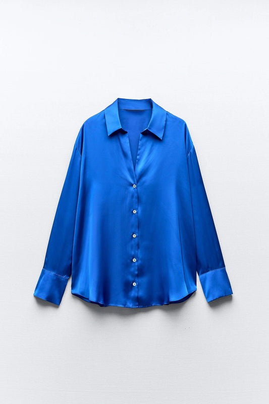 Chemise fine en soie bleu