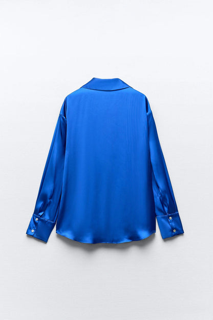 Chemise fine en soie bleu