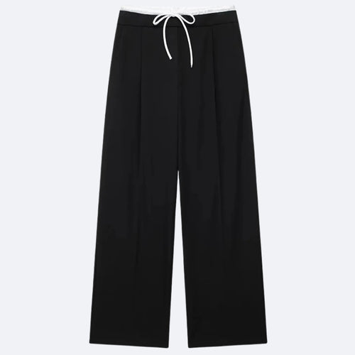 Pantalon Large Noir à Cordon – Élégance Décontractée et Confort