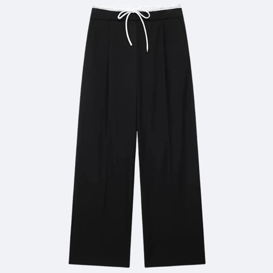 Pantalon Large Noir à Cordon – Élégance Décontractée et Confort