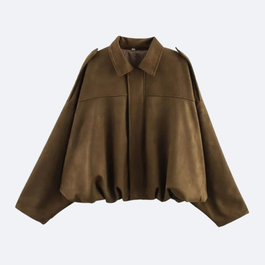 Veste Oversize Épaule Structurée – Marron Foncé