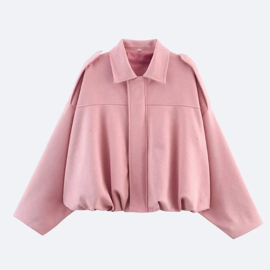Veste Oversize Épaule Structurée – Rose Poudré