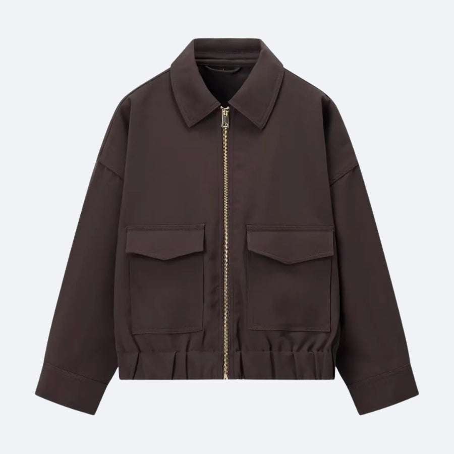 Veste Zippée à Poches Cargo – Marron