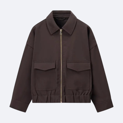 Veste Zippée à Poches Cargo – Marron