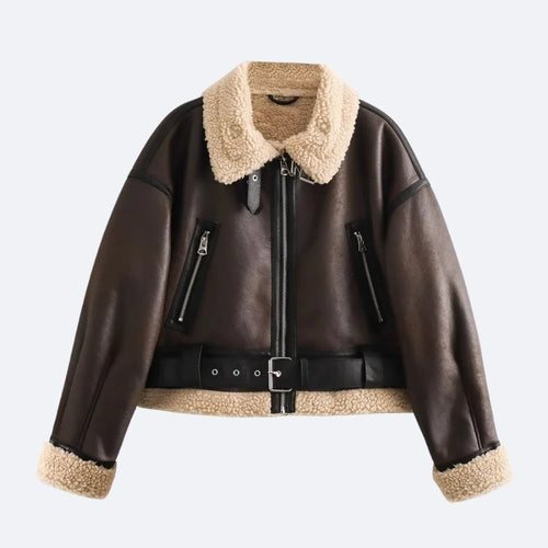 Veste Aviateur Fourrée – Marron Foncé