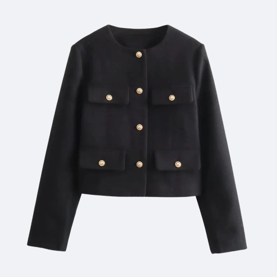 Veste Élegante Noire à Boutons Dorés