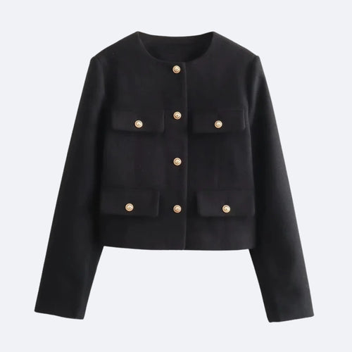 Veste Élegante Noire à Boutons Dorés