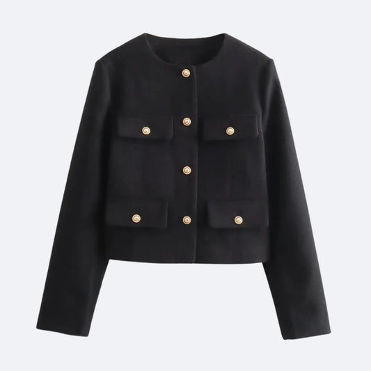 Veste Élegante Noire à Boutons Dorés