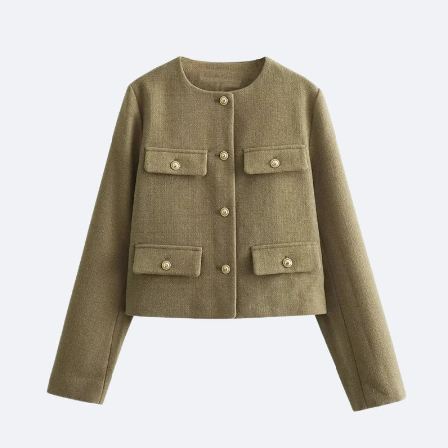 Veste Élégante Beige Kaki à Boutons Dorés