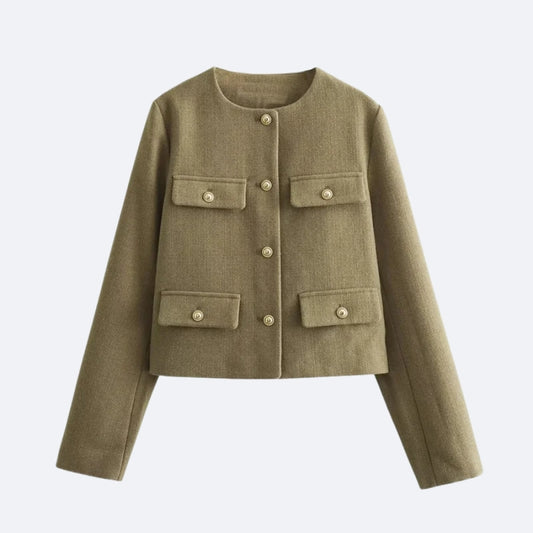 Veste Élégante Beige Kaki à Boutons Dorés
