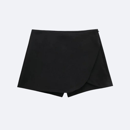 Skort Portefeuille Arrondi Noir – Intemporel & Chic