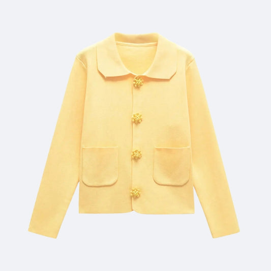 Veste Jaune Boutons Fleur – Fraîcheur & Élégance