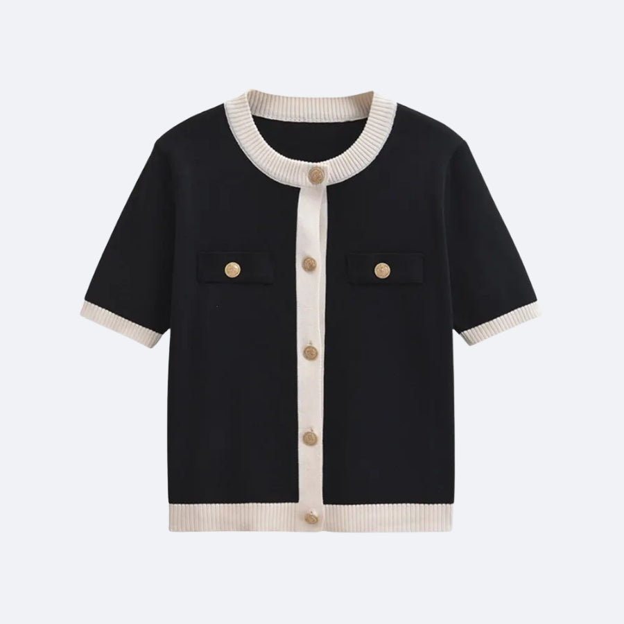 Cardigan Bicolore à Manches Courtes – Style Élégant