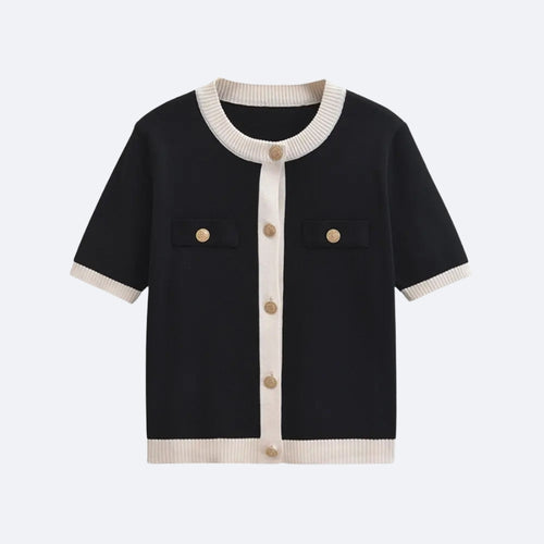 Cardigan Bicolore à Manches Courtes – Style Élégant