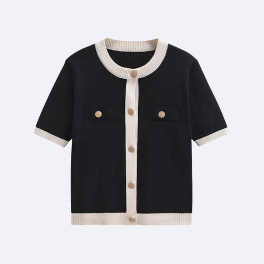 Cardigan Bicolore à Manches Courtes – Style Élégant