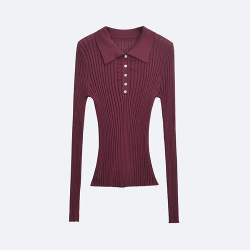 Pull Côtelé Bordeaux à Col Polo – Élégance et Modernité