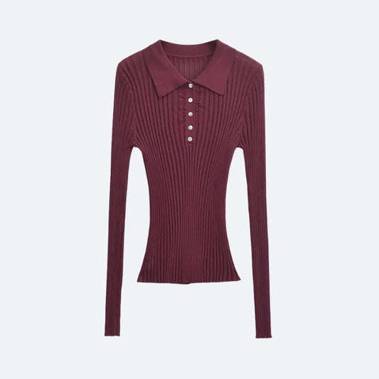 Pull Côtelé Bordeaux à Col Polo – Élégance et Modernité