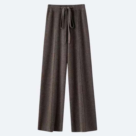 Pantalon Large Marron Foncé en Cachemire – Élégance Intemporelle et Douceur Luxueuse