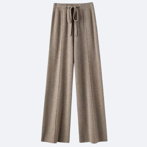 Pantalon Large Beige Foncé en Cachemire – Élégance Sobre et Douceur Absolue