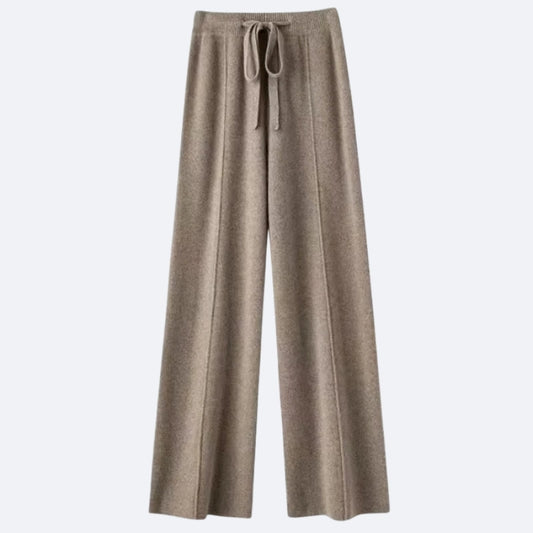 Pantalon Large Beige Foncé en Cachemire – Élégance Sobre et Douceur Absolue